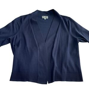 JM Collection Womens Ribbed 3/4 Roll Sleeve Open Front Cardigan Sweater Blue M